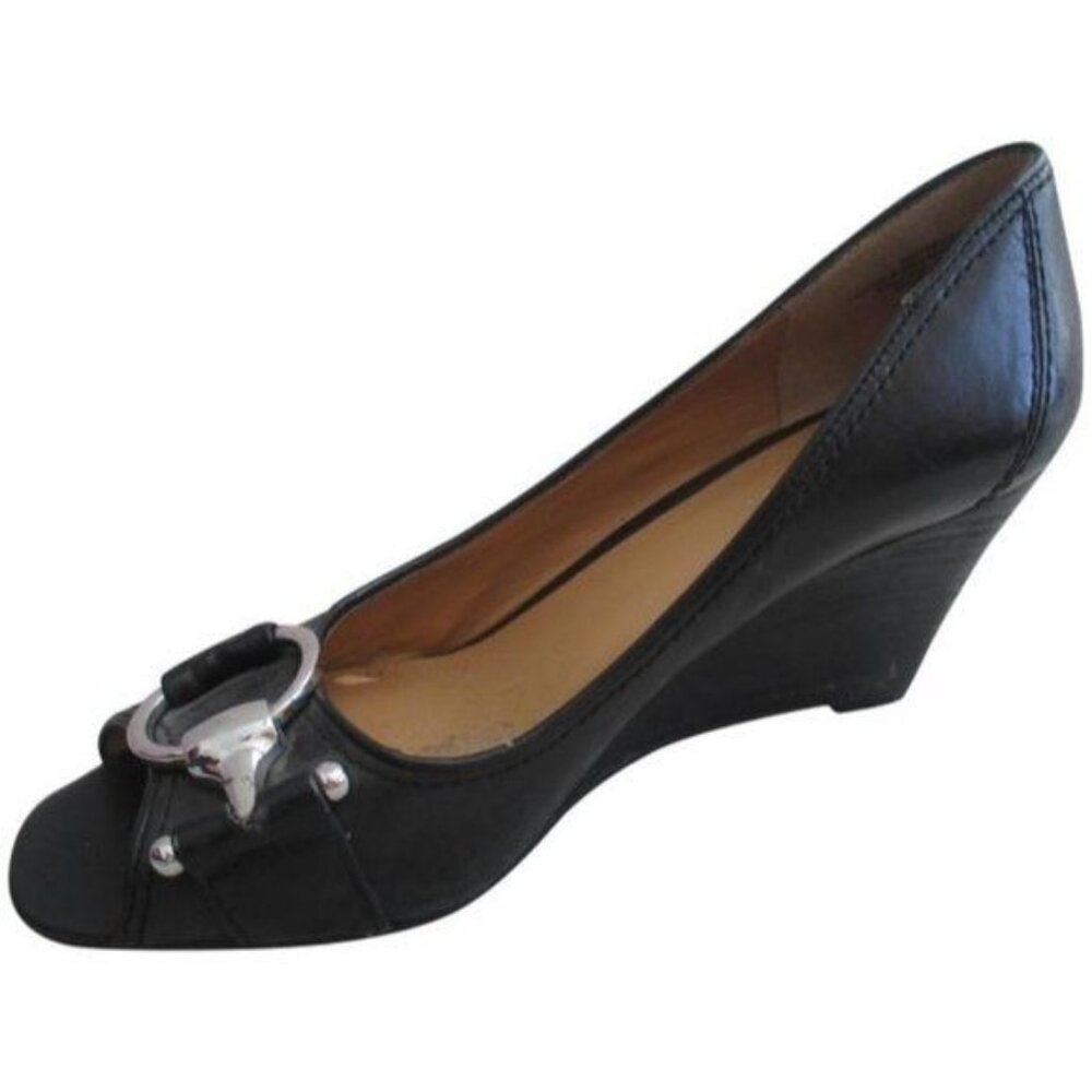 *Nine West Pump Black PERSIS Horsebit Accent Peep Toe Heels